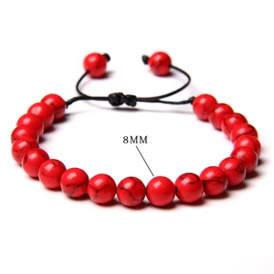 Rot Orangensteinarmband 8 mm natürliches Agat Wassermelone Fackt Wasserstraße Verstellbare Yoga Lucky Armband Armbänder für Frauenschmuck 6 Hauptverkaufsarmbänder mit Orangensteinen - №1