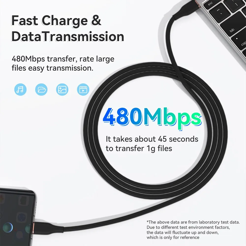 ASOMETECH 2M 60W szybki kabel USB C kabel do szybkiego ładowania kabla USB kabel do Samsung S21 S20 A51 Xiaomi Mi 10 — zdjęcie 3