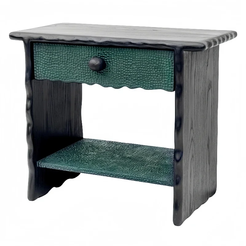 Medieval solid wood carved bedside table household light luxury living room designer hammer texture retro style storage