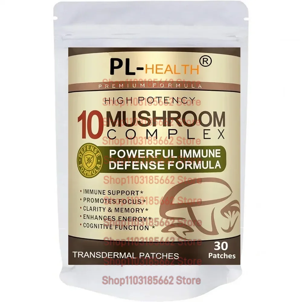 Advanced 10 Mushroom Complex Transdermal Patches for Brain Memory Focus Immune Support Lions Mane-Reishi-Cordyceps 30 Patches