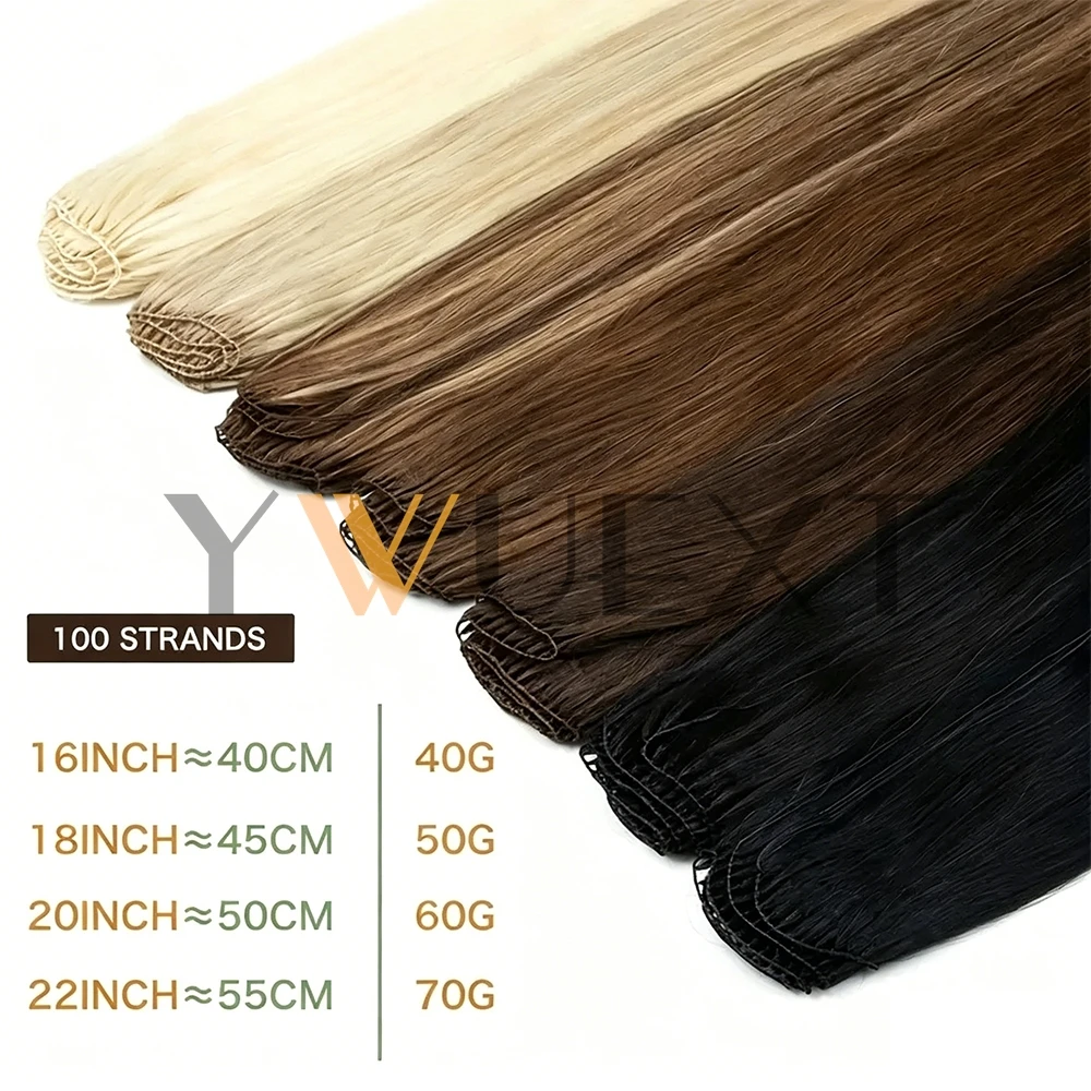 Feather Hair Bundles Extensions 40-70g Natural Straight Fish Line Human Hair Invisible Micro rings Hair Extension Weft 7 Colors - view 3