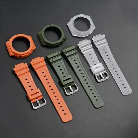 Boîtier + Bracelet pour Casio G-SHOCK GA-2100 GA-2110 Bracelet de montre en résine de caoutchouc Transparent modifié Bracelet de poignet à dégagement rapide coque
