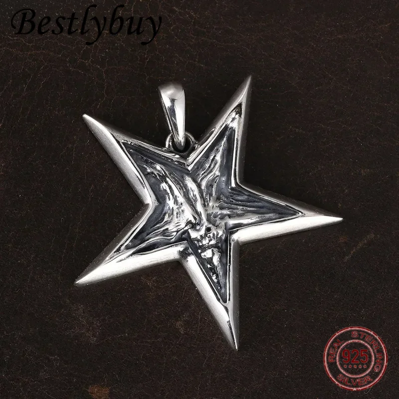 

NEW S925 Sterling Silver Retro Domineering Pentagram Devil Pendant Men's Gift