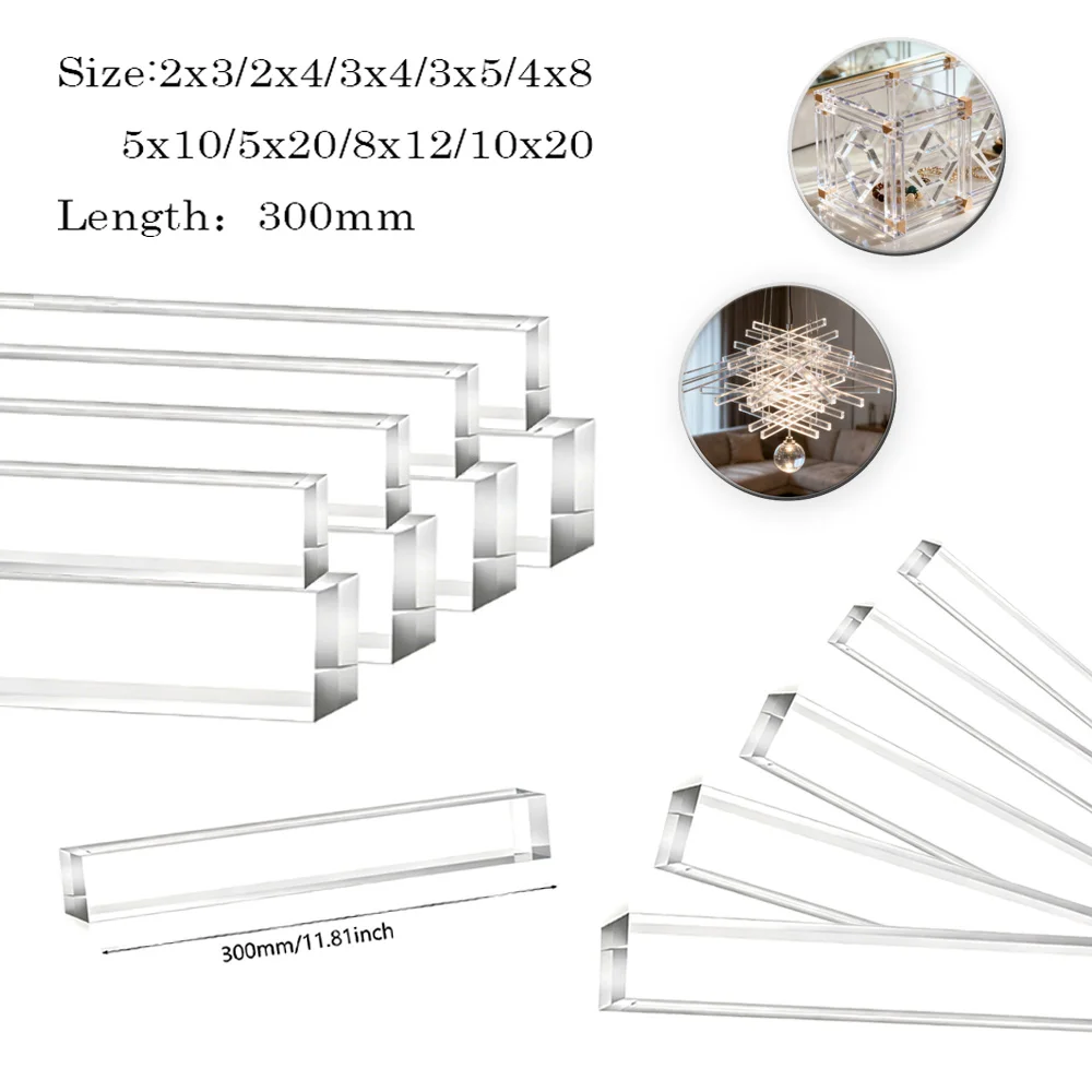 

1pcs Transparents Square Acrylic Stick Bar, Crystal Clear Acrylic Rod Strip for DIY Crafts, Display Models, and Decorations.