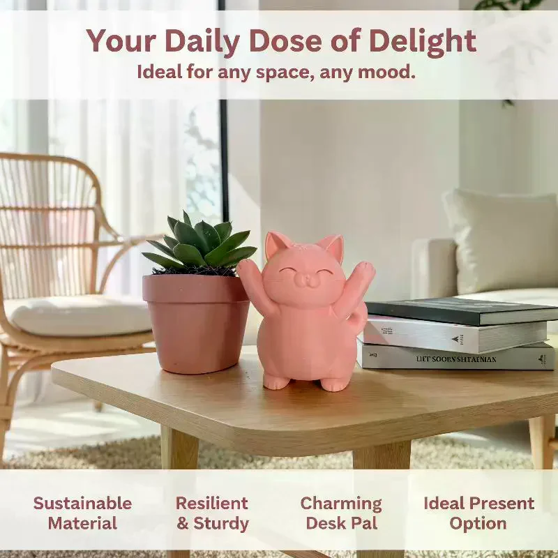 Happy Pink Chubby Cat Ornament: Cute Hugging Desktop Bookshelf Art Home Car Decoration