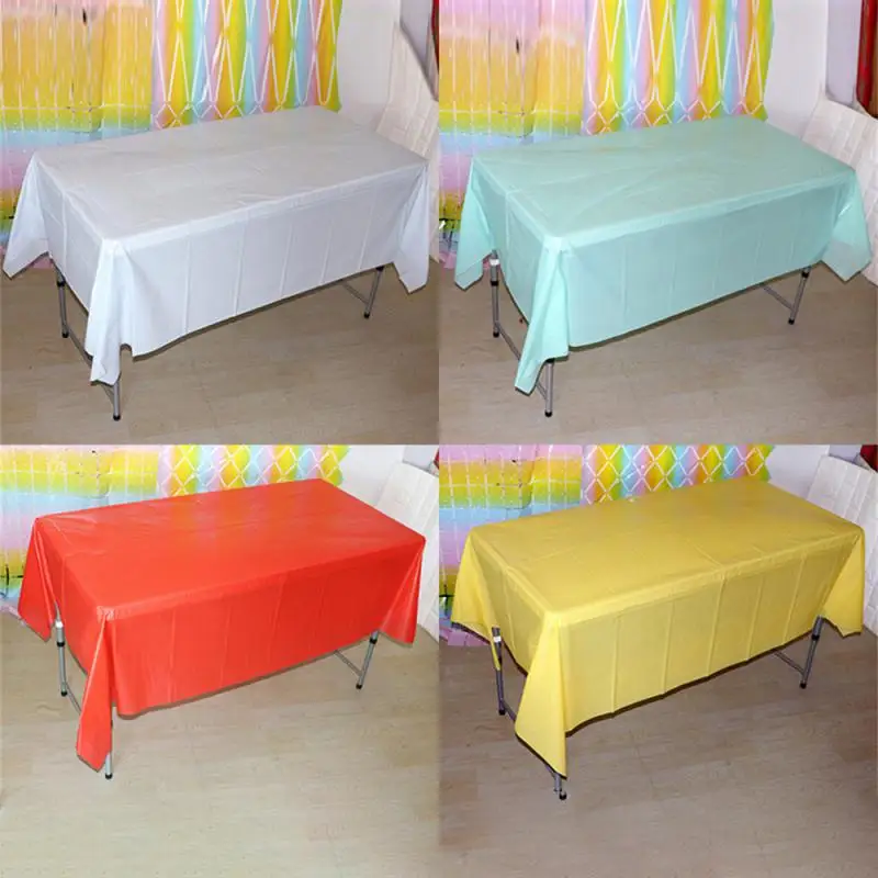 Plastic Disposable Solid Color Tablecloth Birthday Party Wedding Christmas Table Cover Wipe Desk Cloth Decor Covers Rectangle