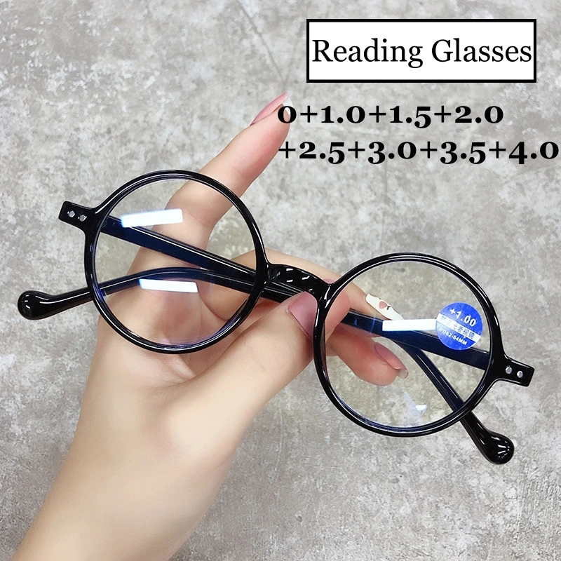 

Small Round Reading Glasses for Men Women HD Lens Blue Light Blocking Presbyopia Ladies Ultralight Classic Eyeglasses 0 To+4.0