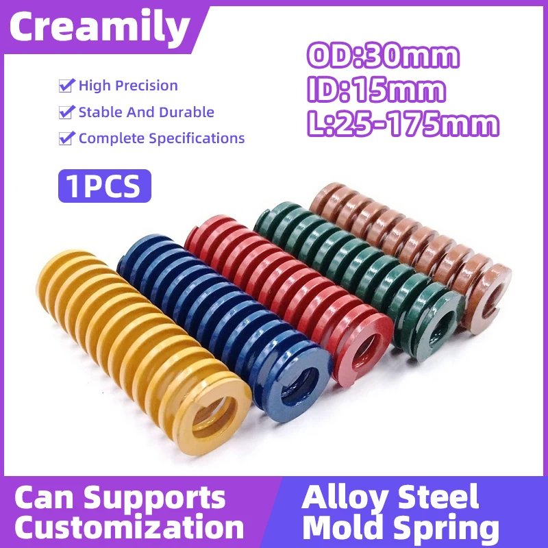 

Creamily 1PCS Compression Spring 30x15xL Die Mold Loading Springs ID=30mm ID=15mm Length=25-175mm Yellow/Blue/Red/Green/Brown