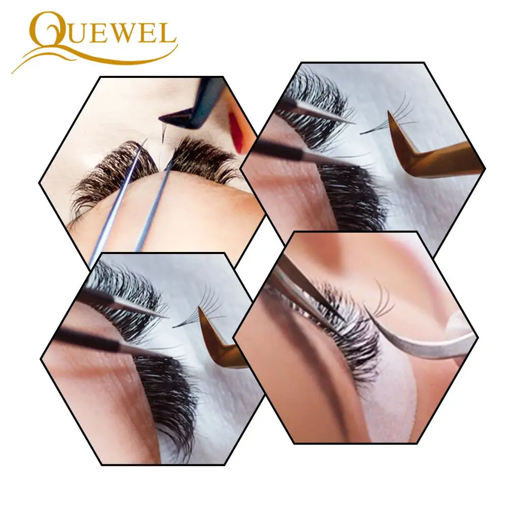 Quewel 5 Case Pre-made Eyelashes Extension Individual Short Stem Volume Russian Fans Pre Made Lash 0.07/0.10mm 3D-6D All Size