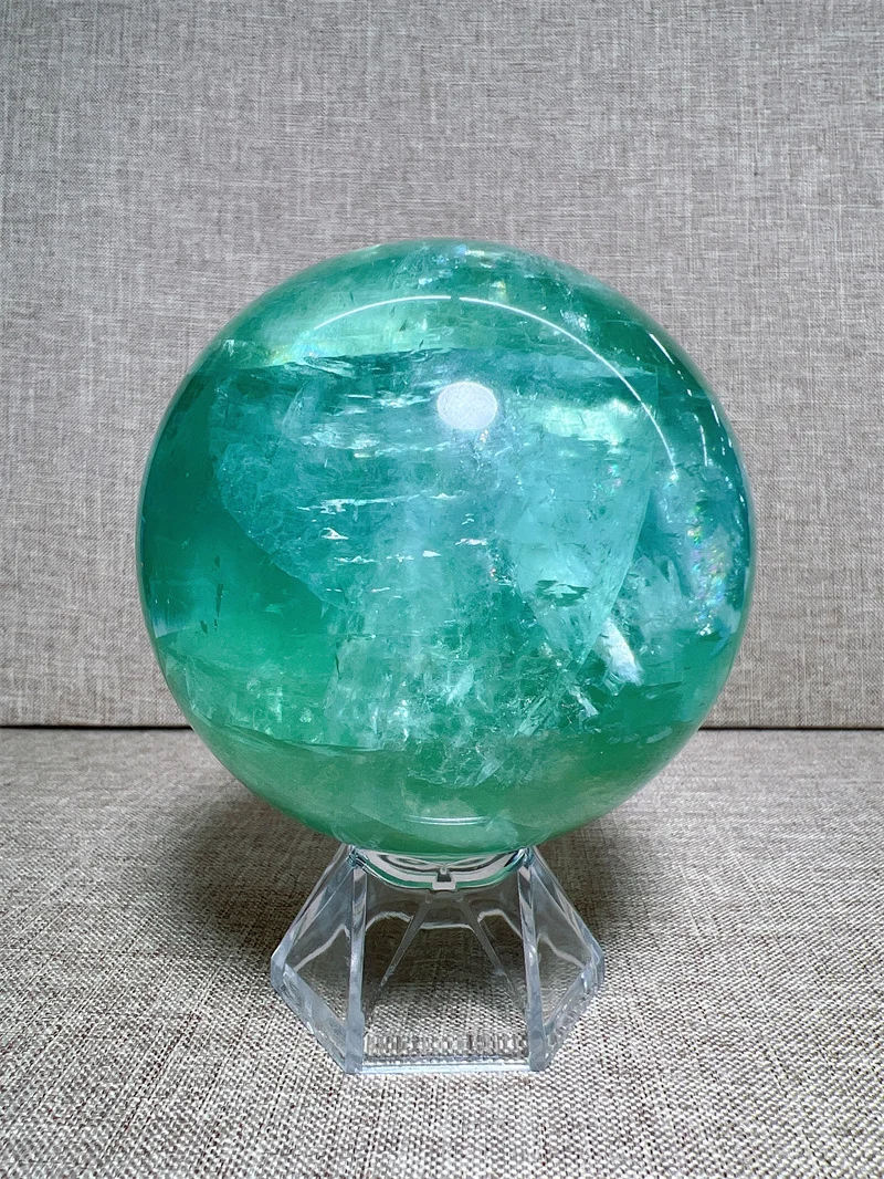 Natural Green Fluorite Sphere With Rain Bow Reiki Healing Stone Home Decoration Exquisite Gift Souvenir Gift