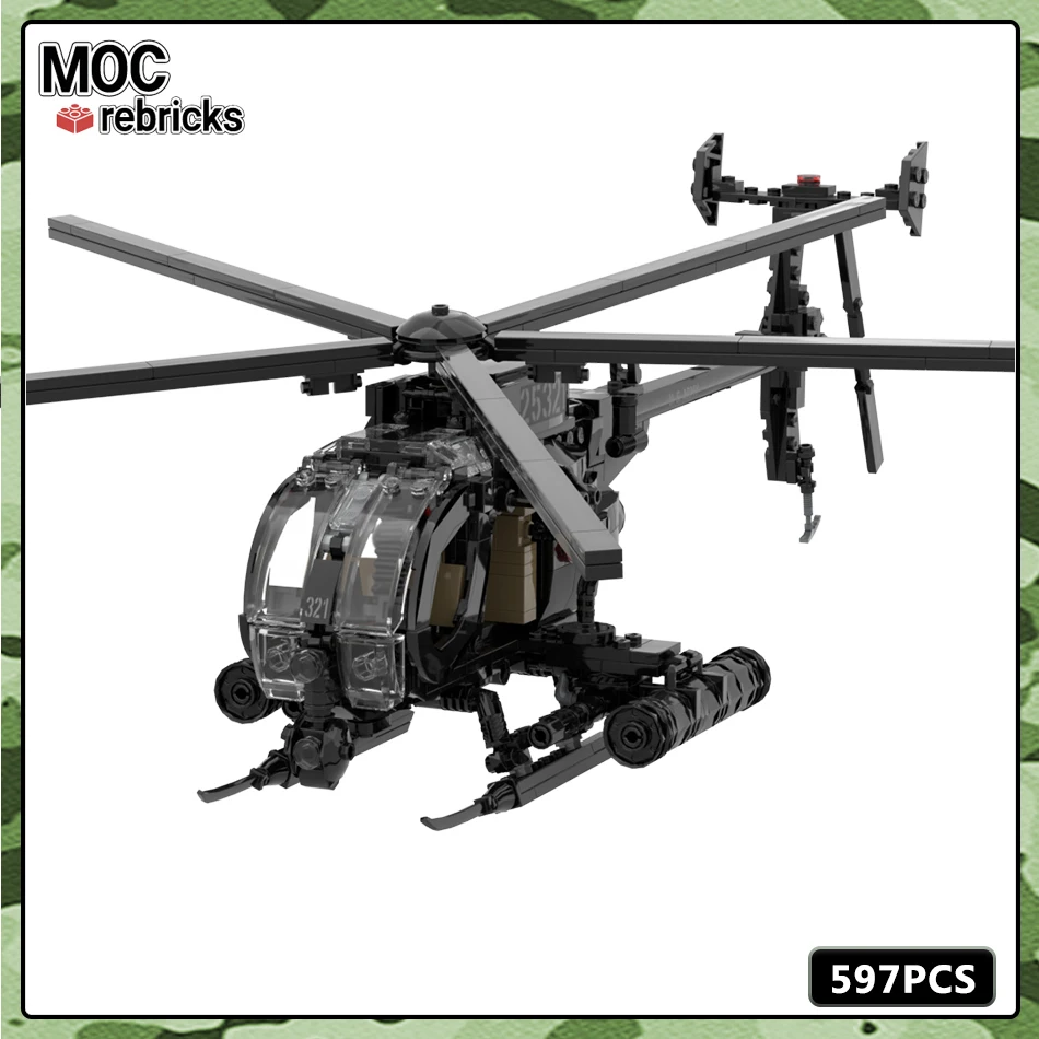 MOC Military Series Famous Games MH-6 Little Bird Helicopterts Building Block Model Set DIY Boy Toys Hobbies Holiday Gifts