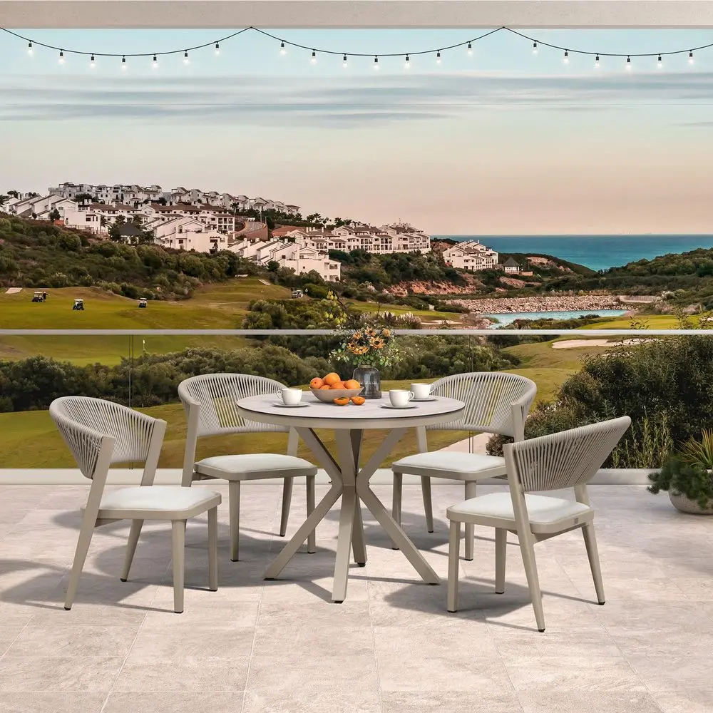 

3 Pieces Outdoor Bistro Set 37.4 Diameter Table and 2 Chairs with Cushions AllWeather PE Rattan Patio Furniture for Indoor Outd