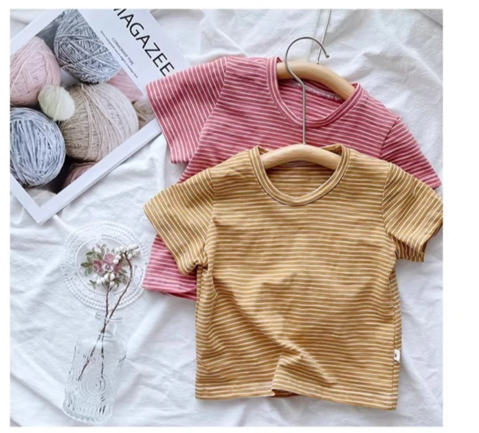 Elegant Bamboo Knot Texture Baby Summer Short Sleeved T Shirt for Boys and Girls Comfortable and Breathable Round Neck Top