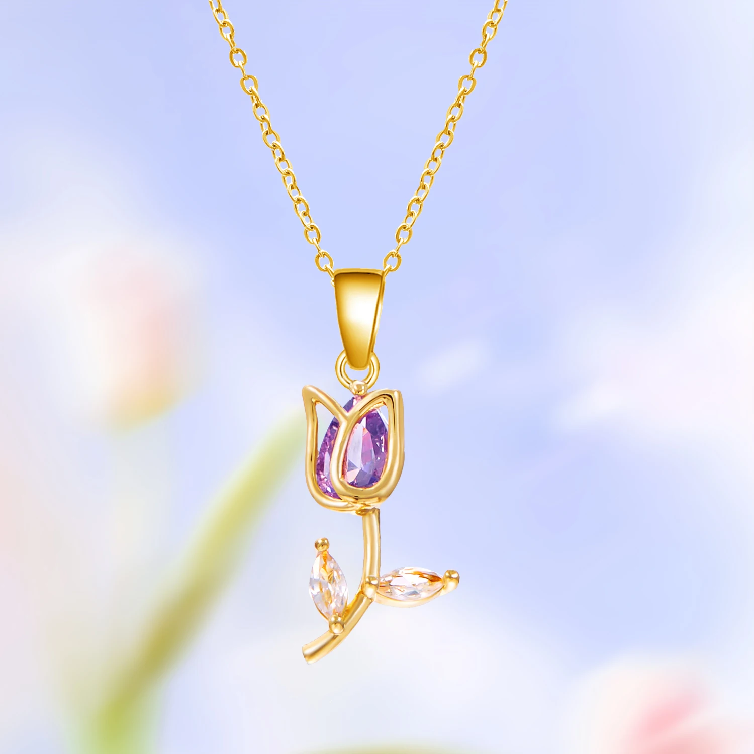Luxuriöse Zirkon-Tulpen-Anhänger-Halskette für Damen Elegante Blumen-Schlüsselbeinkette Süße Charms Schmuck-Accessoire Geschenk – Detail 11