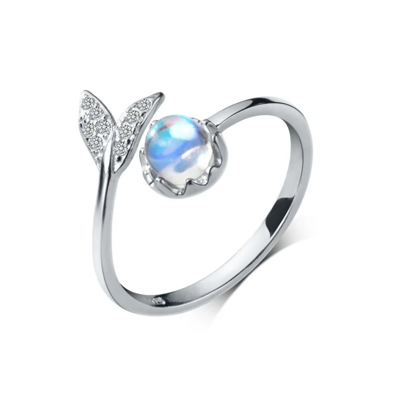 925 Silver Plated Crystal Mermaid Tail Ring For Women Girls Wedding Party Jewelry Gift jz137