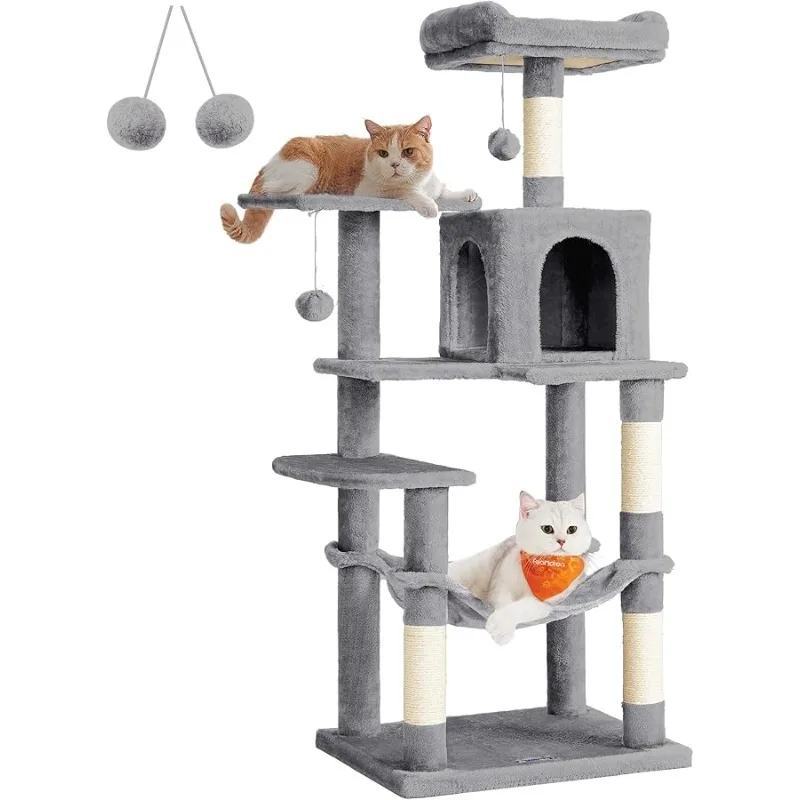 

Feandrea Cat Tree, 56.3-Inch Cat Tower for Indoor Cats, Multi-Level Cat Condo with 4 Scratching Posts, 2 Perches, Hammock, Cave,
