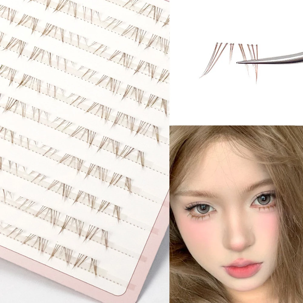 رموش عنقودية ذاتية اللصق ذات مظهر طبيعي رموش صناعية خالية من الغراء قابلة لإعادة الاستخدام باللون الأسود والبني مصنوعة يدويًا