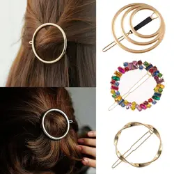 Silver Metal Hair Clips New Vintage Circle Geometric Hairpin Gold Hair Accessories Round Barrettes Women
