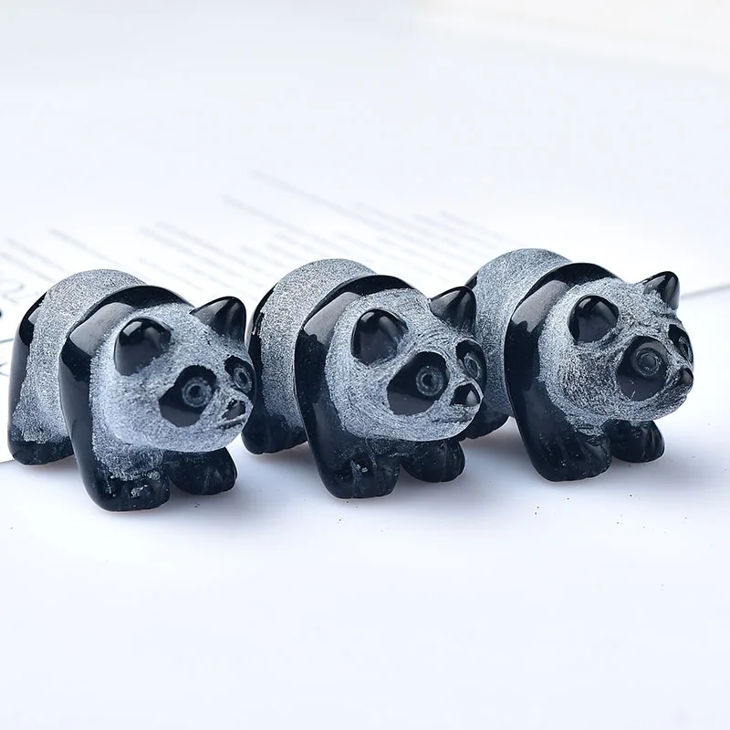 1 шт. натуральный обсидиан панда кристалл животное резьба ремесла домашний декор мультфильм ручной работы орнамент коллекция здоровые игрушки DIY подарок