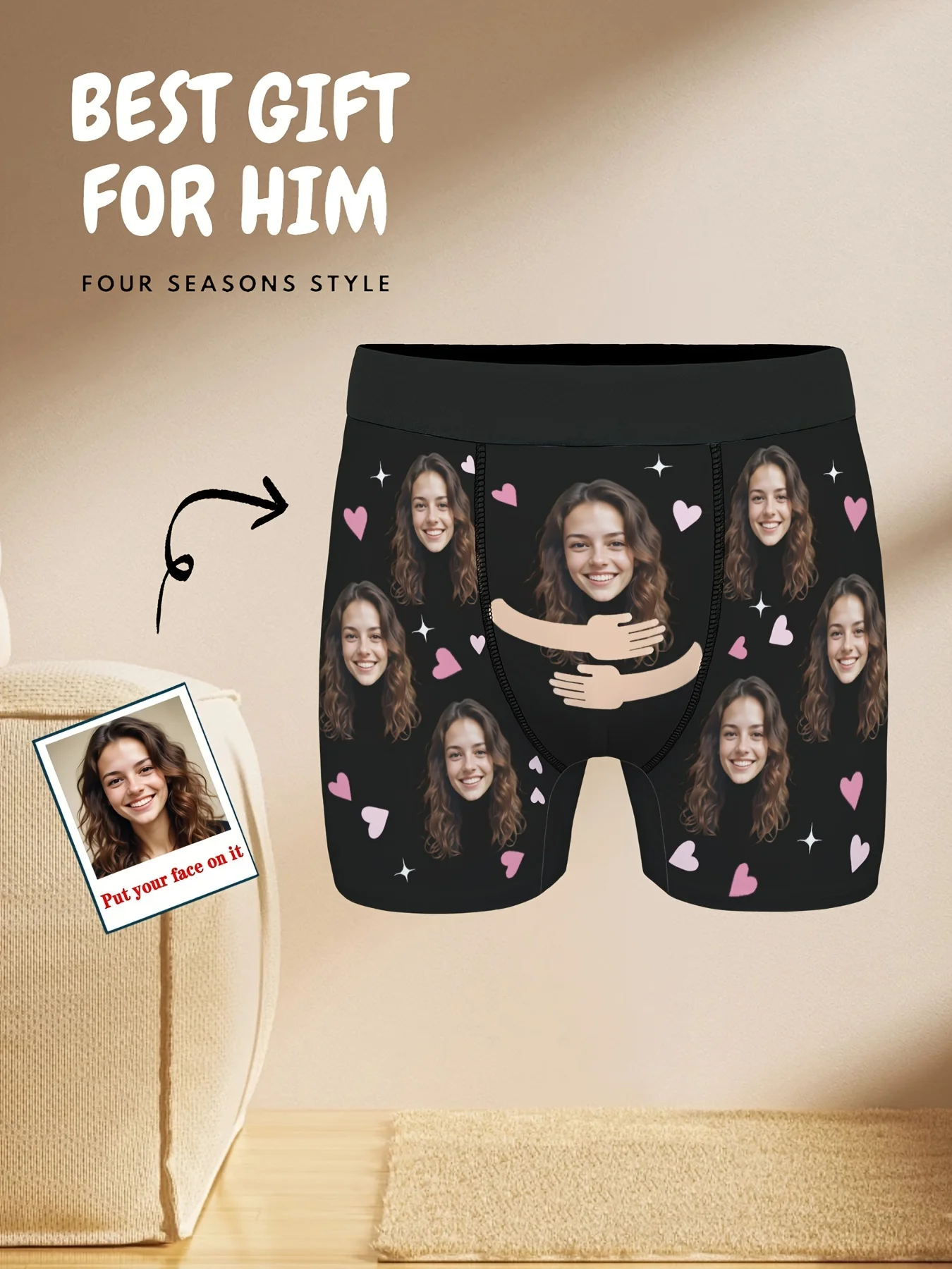 DIY Custom Underwear, Men's Underwear, Personalized Underwear with Portrait Photos, Gift, Novelty Underwear, Big Head Photo