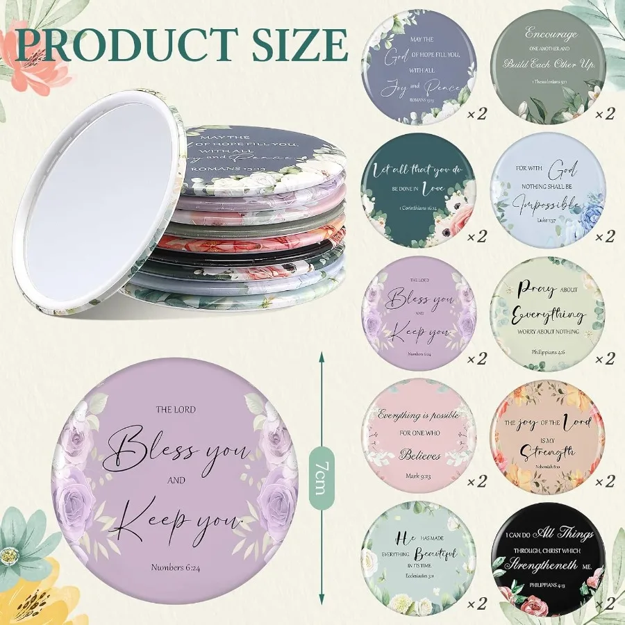 60 piezas Regalos cristianos para mujeres Regalos religiosos incluyen 20 bolsas de maquillaje de lona 20 versículo de la Biblia Mini espejo 20 Bibl inspirador