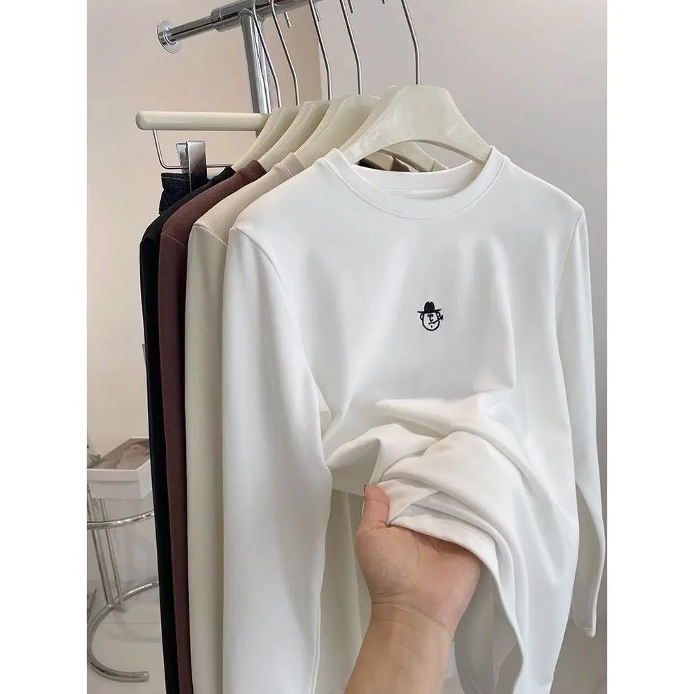 Slimming Effect Long Sleeve Fleece Brushed round Neck T-Shirt Women Ultra Soft Versatile Loose Fit Overhead Korean Style Poly...