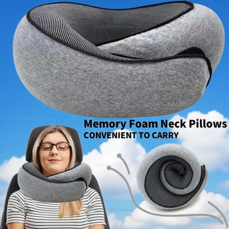

Portable Travel Neck Pillow Memory Foam U-Shaped Snail Style Adjustable Soft Travel Sleep Pillow for Car Plane Train Office