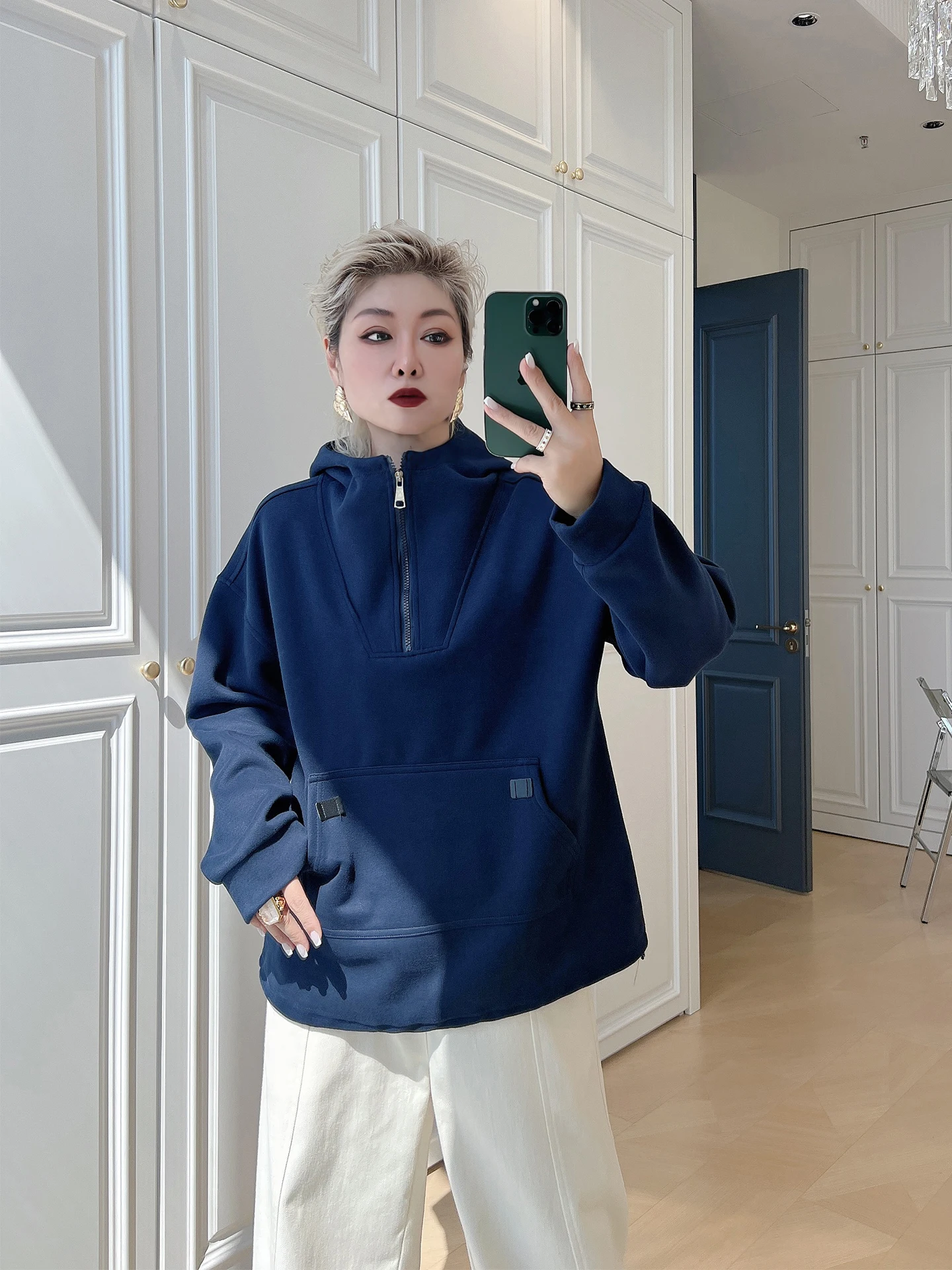 

Корейская толстовка с капюшоном большого размера, свободная женская мода, большие размеры 200, повседневный топ на молнии, осенняя одежда