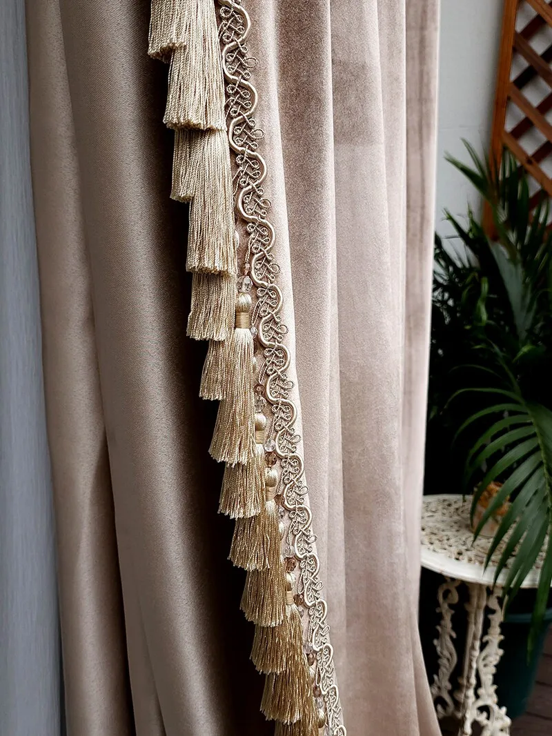 Milk Tea Velvet Lace Thickened Blackout Curtains for Customized Partition Curtains Door Curtains for Living Rooms and Bedrooms