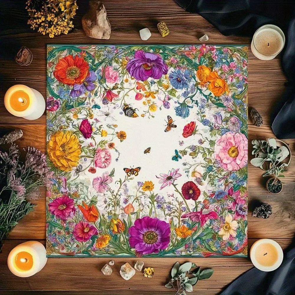 Tarot Altar Cloth Multiple Sizes Printed Floral Insect Butterfly Botanical Polyester Divination Tarot Reading Party Decor Mystic
