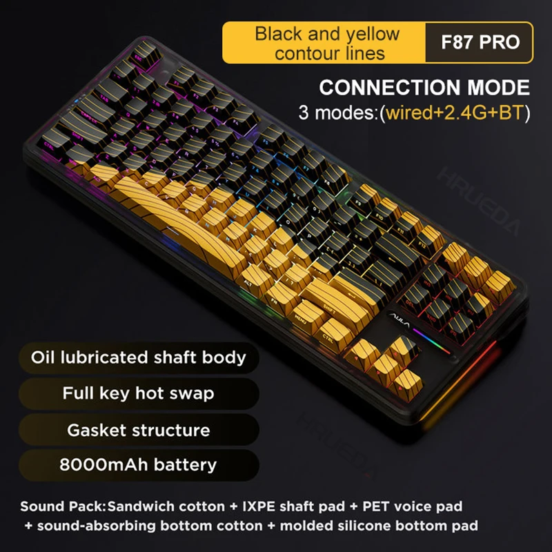 

AULA F87 Pro Original Mechanical Keyboard Tri Mode 2.4g/USB/Bluetooth 87 Keys HotSwap RGB PBT 8000mAh Customized Gaming Keyboard