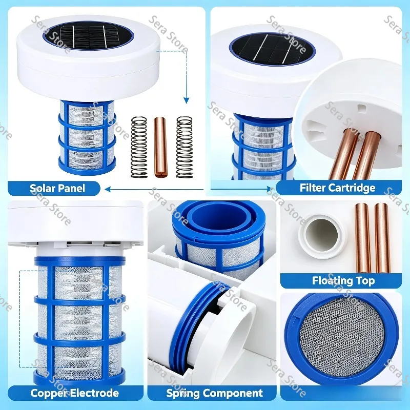 Solar Swimming Pool Water Purifier with Copper Silver Ion Sterilization, Efficient Algae Removal Disinfection Equipment