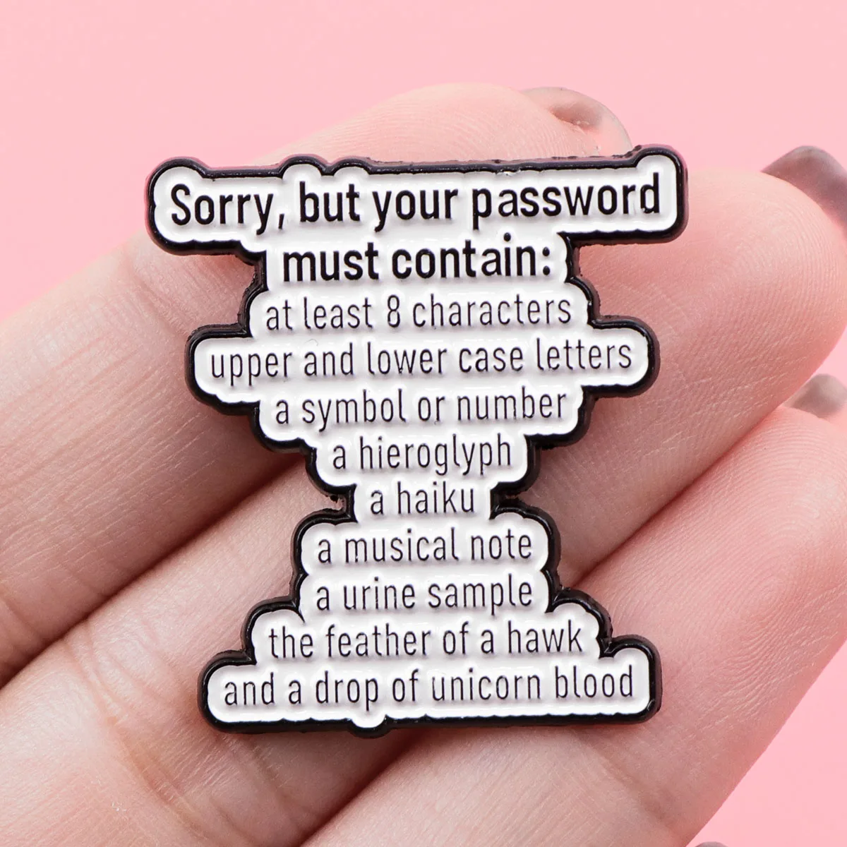 مضحك متطلبات كلمة المرور المينا دبوس الأمن الوعي بروش الصنوبر التلبيب شارة بدبابيس الملابس والاكسسوارات خاتم هدايا مجوهرات أنيقة