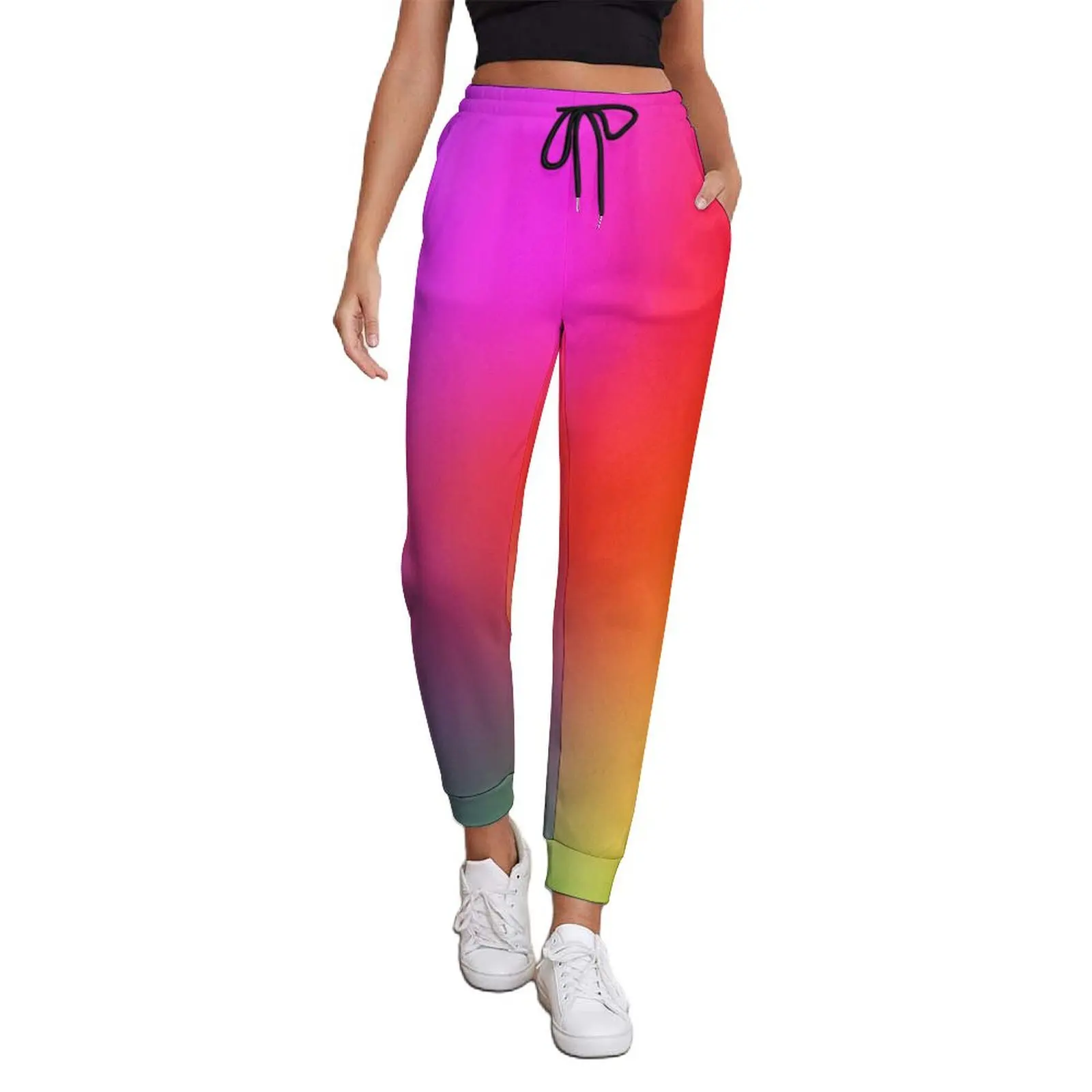 Abstract Rainbow Pants Women Gradient Print Street Fashion Sweatpants Spring Elegant Custom Trousers Big Size 2XL