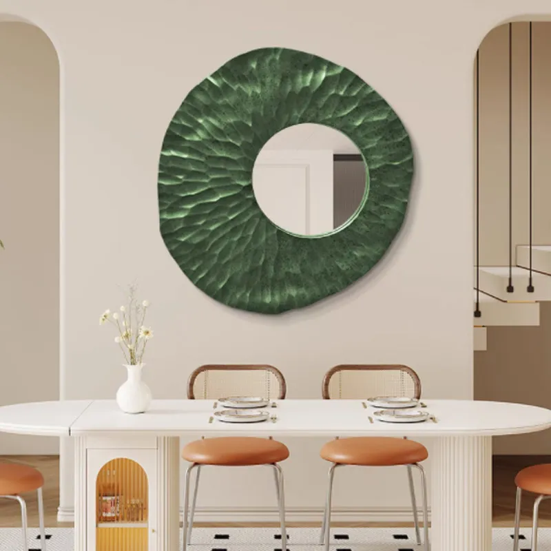 Abstract circular living room decoration painting with mirror, wood panel relief texture mural, modern high-end wall decoration