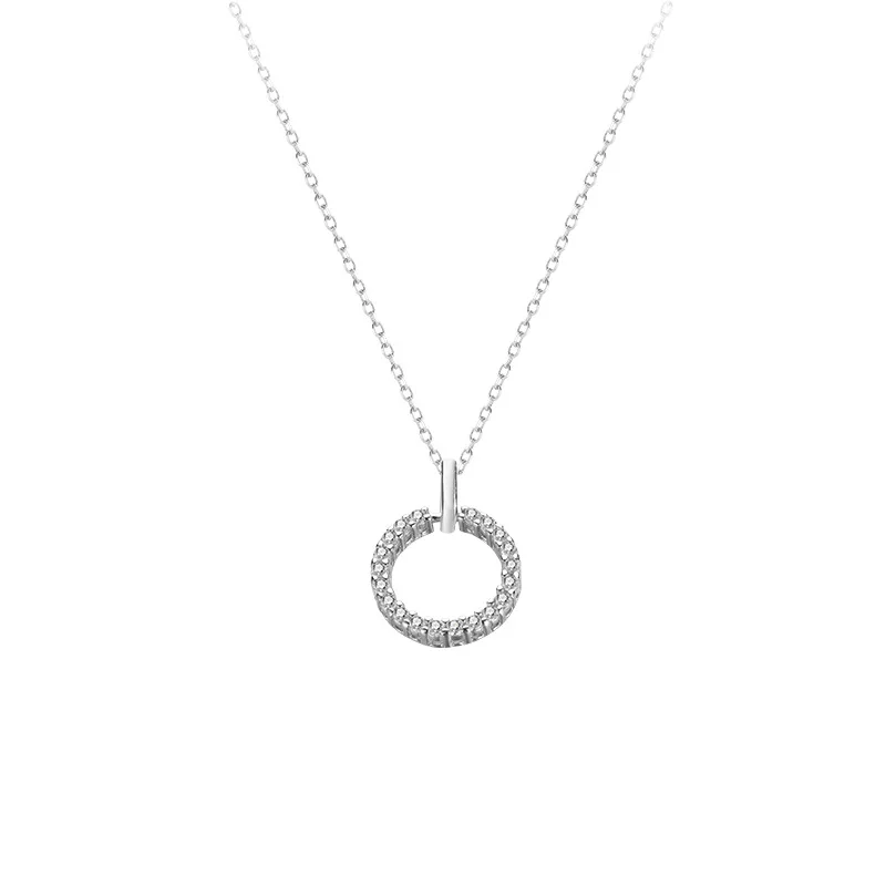 Real Money 925 Sterling Silver Women\'s Pendant Necklace Round Circle Crystal Pendant Necklace Wedding Party Jewelry Gift
