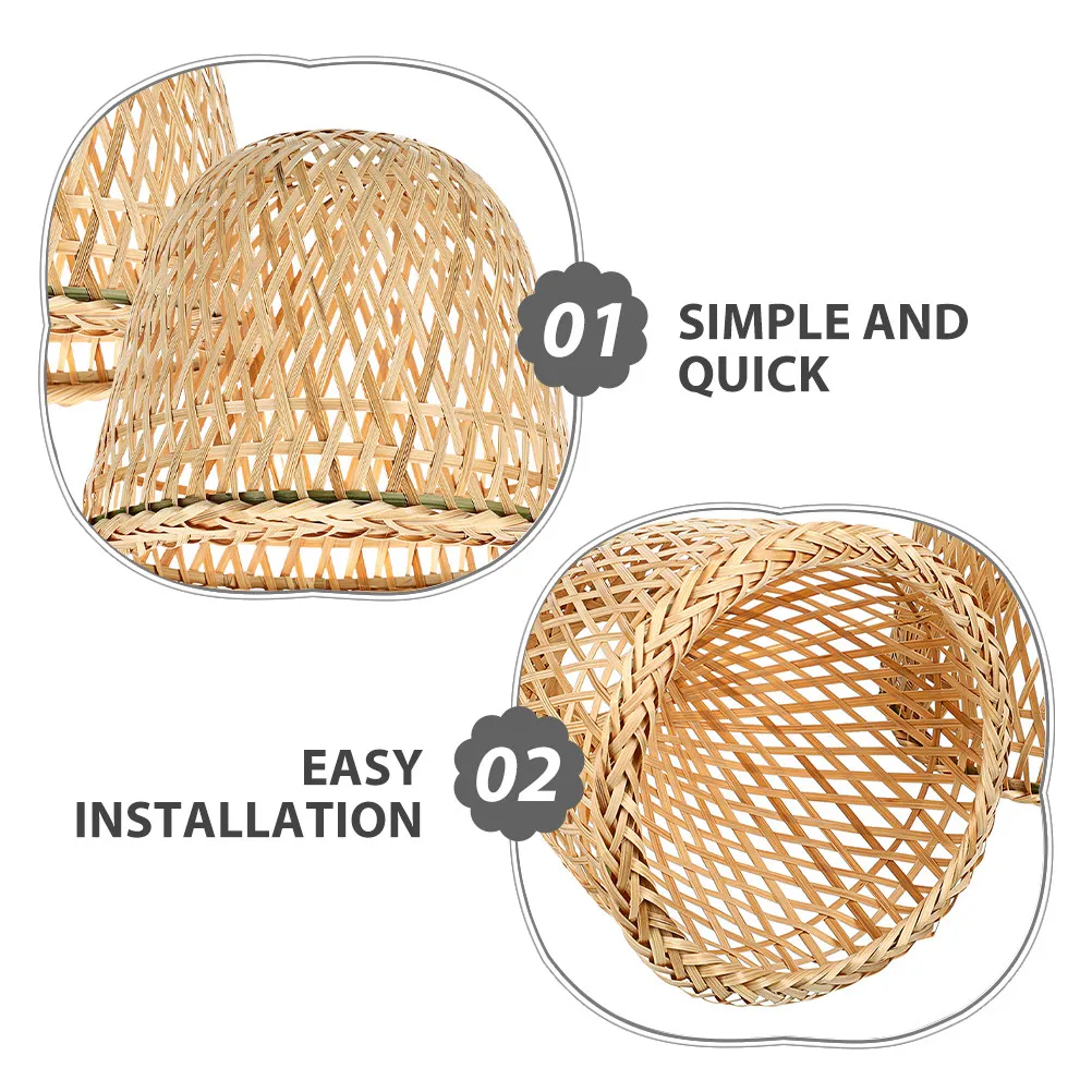 3Pcs Handwoven Bamboo Lampshade Vintage Rustic Wicker Pendant Light Cover for Small Spaces Tea Handwoven Lampshade