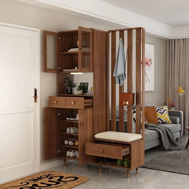 Shoe cabinet Household door with shoe change stool integrated entrance cabinet Living room screen with hanger sofa