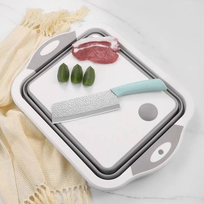 

Collapsible Cutting Board 3 in 1 Multipurpose Camping Sink with Draining Plug Space Saving Folding Outdoor Basket Kitchen Tool