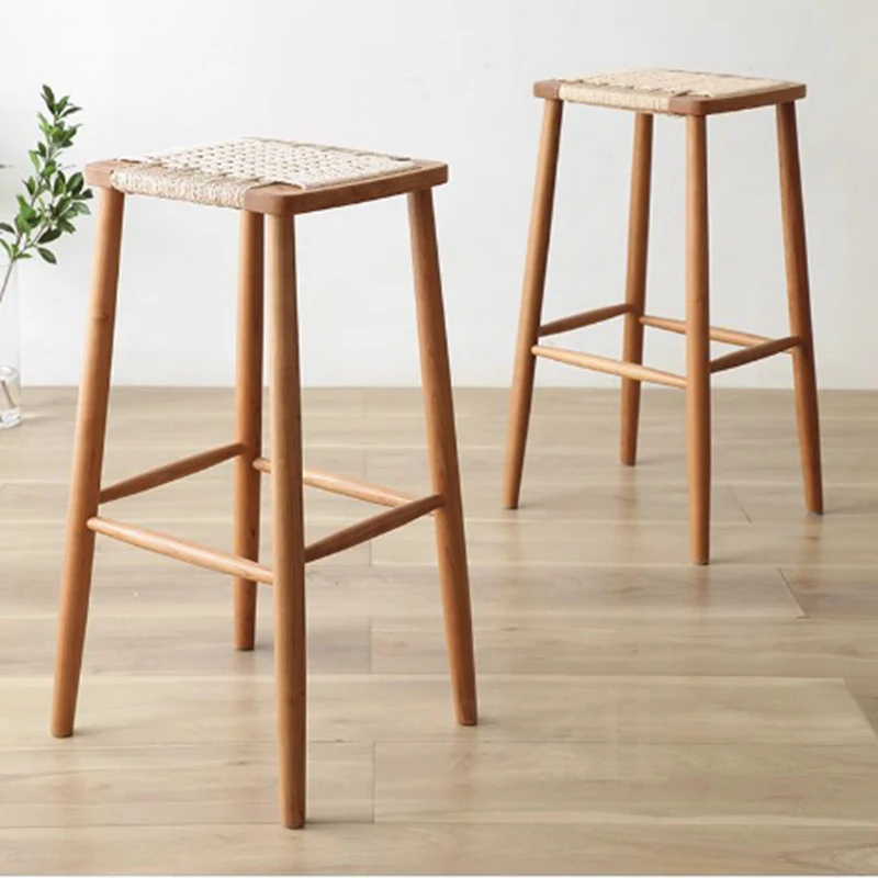 

Retro Nordic Bar Stools Solid Wood Kitchen Square Bar Chair Rattan Garden Free Shipping Sgabello Cucina Alto Designer Furniture