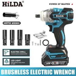 HILDA Electric Impact Wrench Cordless Brushless 18V Bare Tool High Torque Car Tire Repair Auto Mechanics Tool for Makita Battery