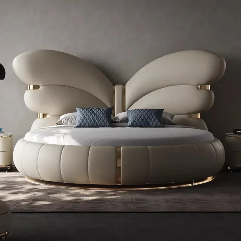 XX Letto Matrimoniale Furniture High End Genuine Leather Double Bed 200x200cm Modern Luxury Elegant Bed 2 People King Size Bedro
