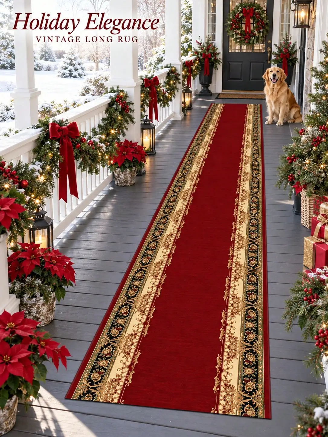 Flower Vine Border Aisle Runners Hallway Kitchen Entryway Runner Rugs with Scroll Motifs Living Room Floor Decor Long Carpet Bedroom Corridor Apartment Home Christmas Thanksgiving Anniversary Birthday Housewarming Gifts for Family and Friends