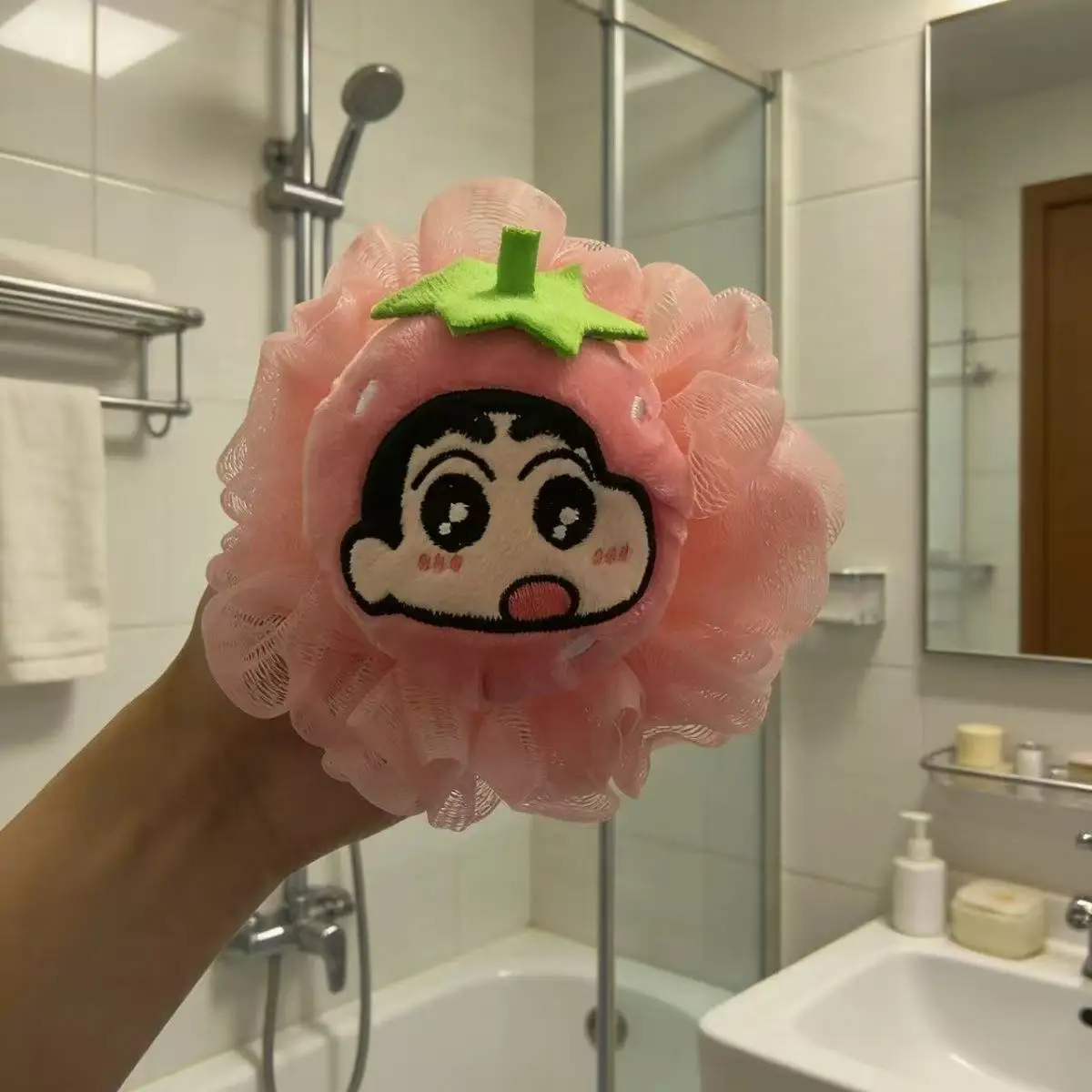 Kawaii Crayon Shin-chan Bath Ball Fluffy Cartoon Hanging Shower Loofah Gentle Foaming Bath Sponge Gift for Girls Daily Shower view 4