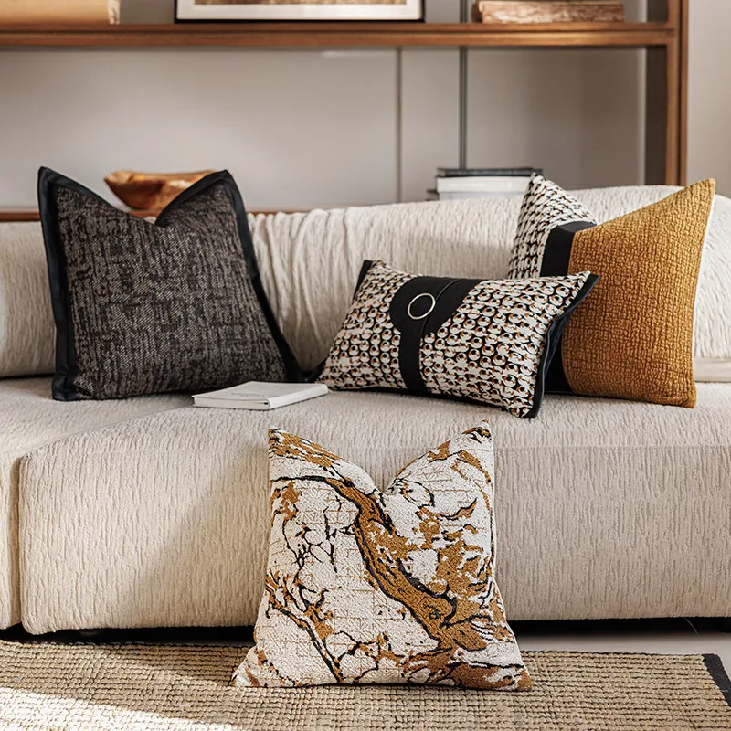 Modern Retro Pillow Cover Set | Tufted Marble & Textured Grid & Buckle Decor Cushion Cases | Warm Tone Nordic Farmhouse Sofa Dec