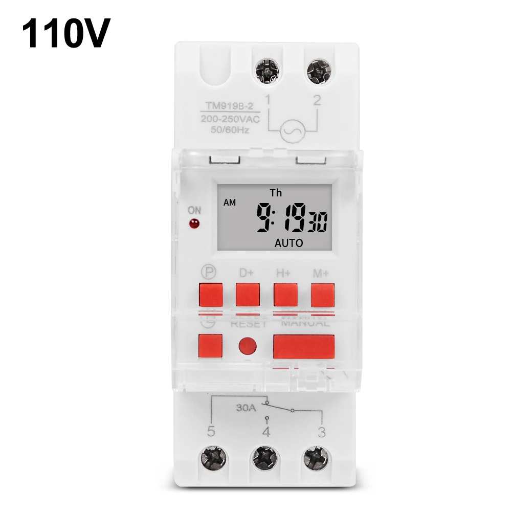 

Sinotimer Digital Timer Switch 30A High Load 85265VAC 7 Days/24 Hour Programming Easy Install DIN Rail Mounting