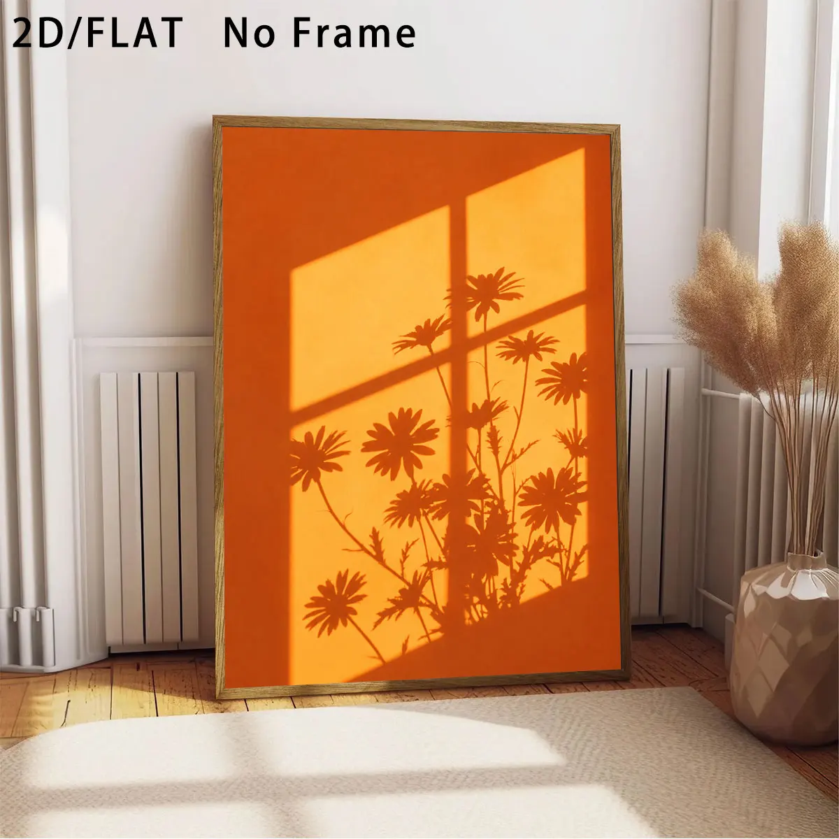 Modern Abstract Sunlight Through Window Shadow Plant Canvas Wall Art Modern Cozy Yellow Minimalist Art for Living Room Decor