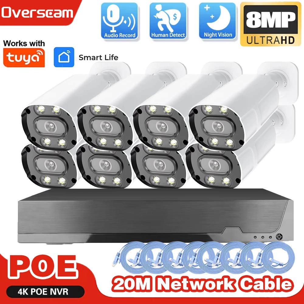 

Smartlife Home 4K 8CH Tuya POE Security IP Camerae System 8MP Audio Recoding CCTV Camera System AI P2P Комплект видеонаблюдения