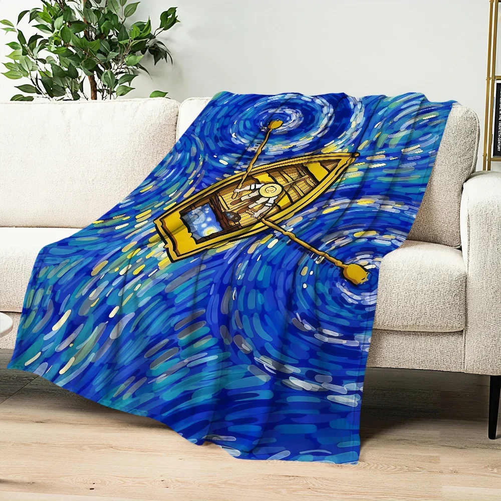 Vintage Starry Sky Painting Flannel warm soft plush blanket sofa living room hogar V-Van Gogh office bedroom travel gift home