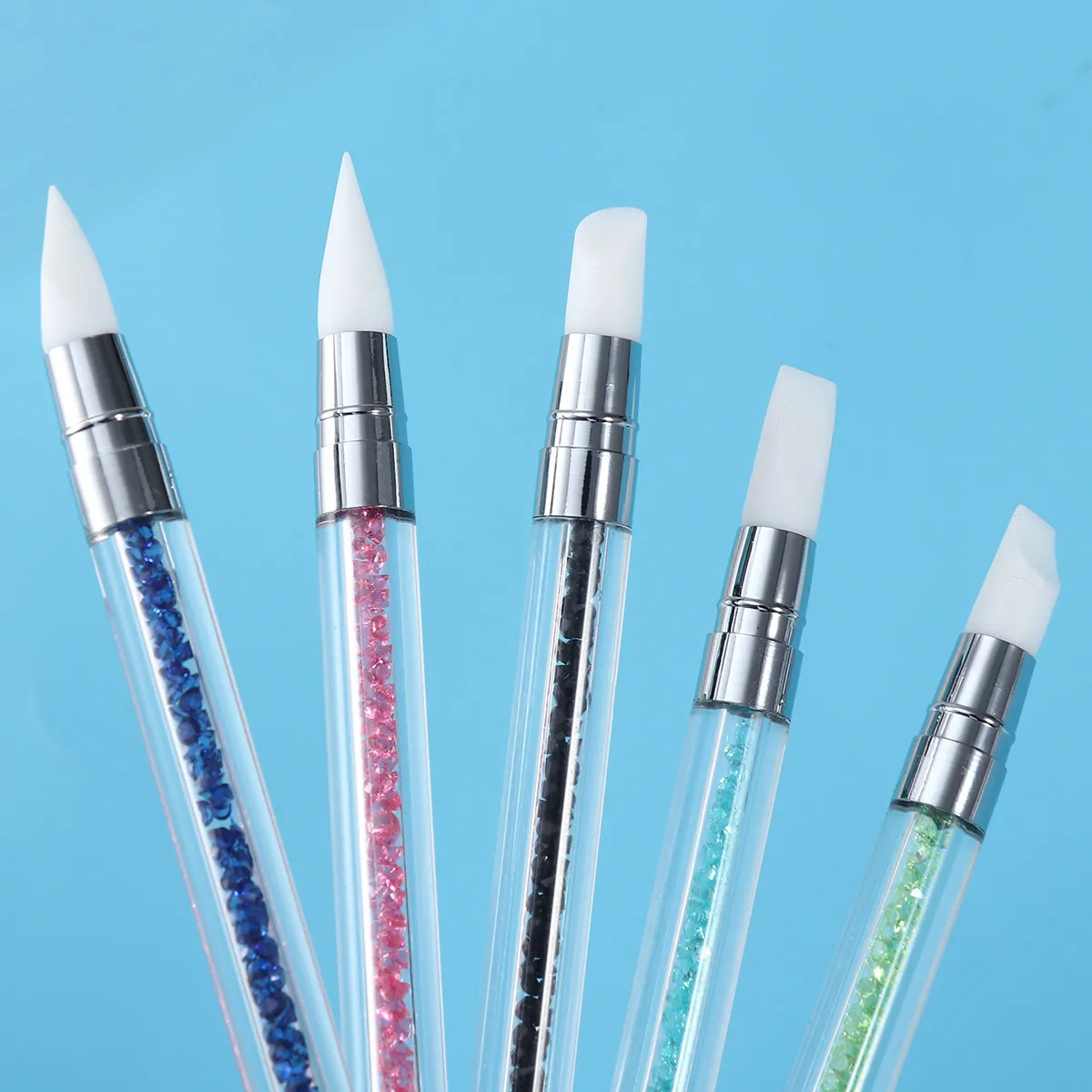 

5Pcs Silicone Nail Art Carving Pens Set Clear Acrylic Rhinestone Handle Soft Tips for Gel Polish Acrylic Painting Dotting Tool